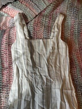 Old Navy White Square-Neck Striped Linen-Blend Dress